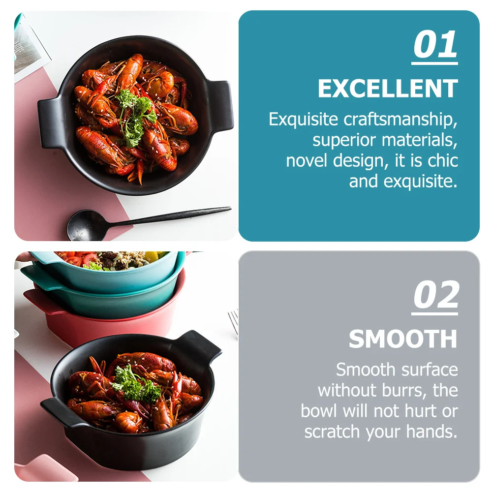 

Double Ear Soup Bowl Large Capacity Ceramic Breakfast Bowl Smooth Lightweight Kitchen Tableware for Fruit Salad Noodle Serving