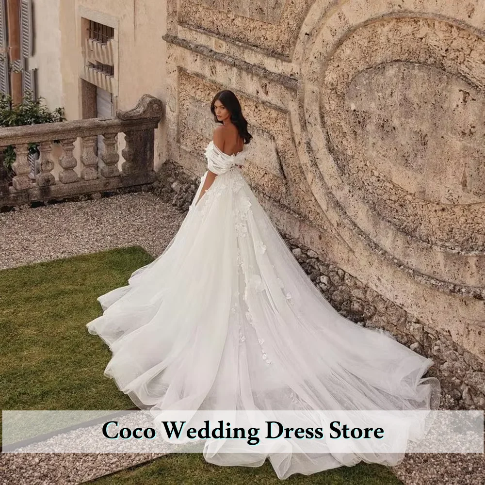 ชุดแต่งงานแบบเปิดไหล่สุดหรูสำหรับผู้หญิง แต่งลูกไม้สไตล์โบฮีเมียน ชุดเจ้าสาวสำหรับงานแต่งริมชายหาด