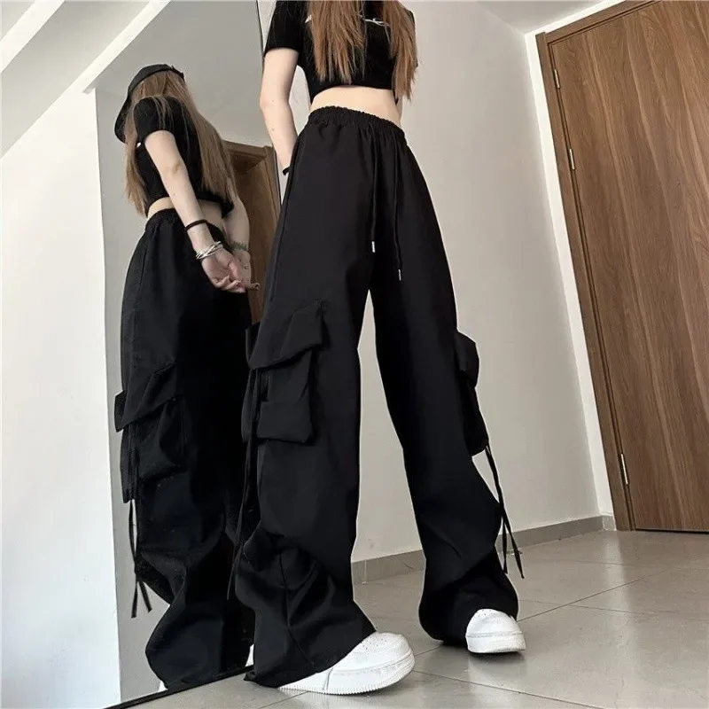 Legal menina workwear orts calças verão feminino americano qui seco fino casual perna larga solta calças de corte reto até o chão
