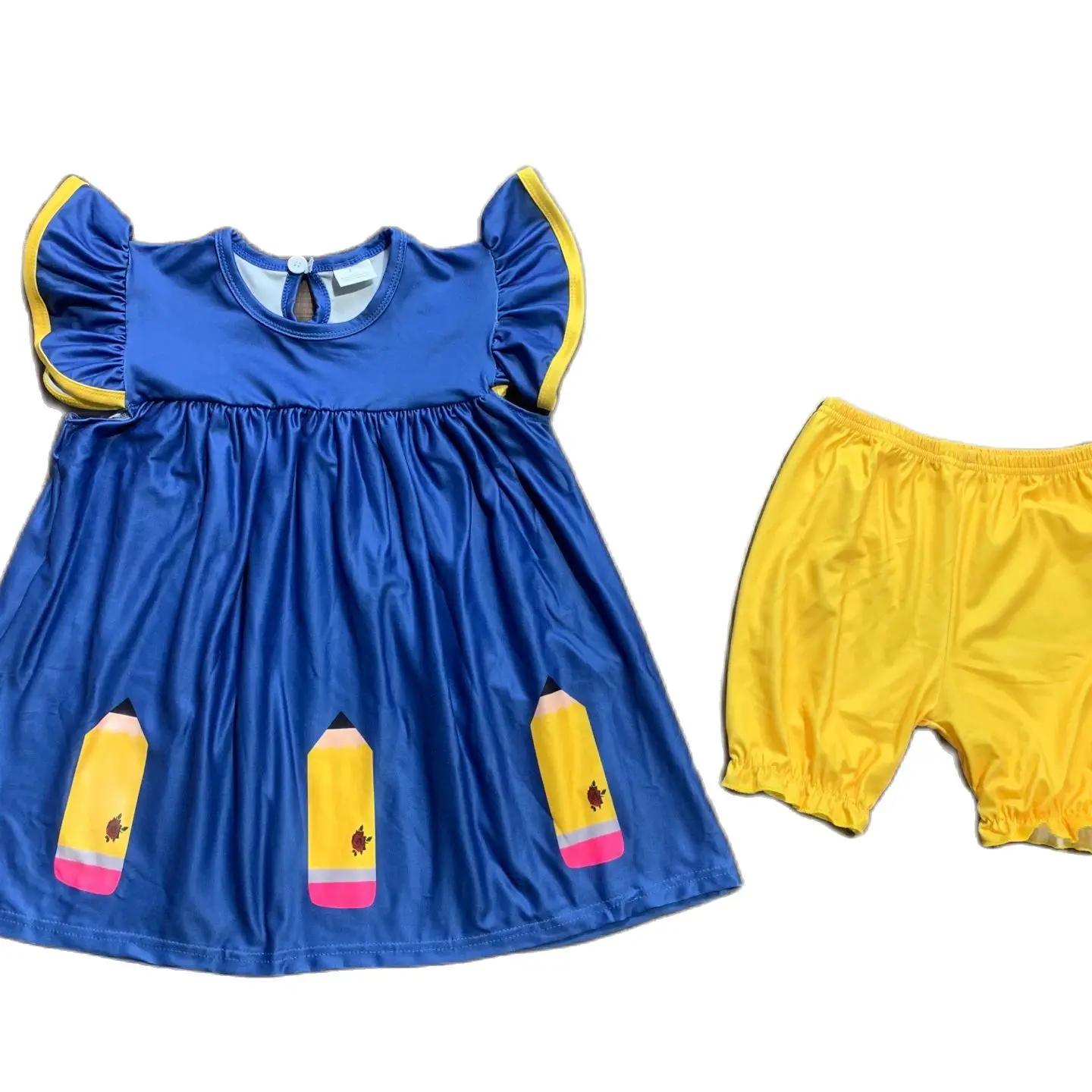 Ropa de regreso a la escuela para niños, conjunto de ropa para niñas pequeñas, Túnica de manga acampanada, Top, pantalones cortos de glaseado, trajes de Boutique