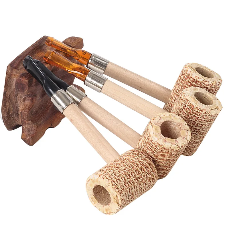 Portable and Removable Tobacco Pipe, Natural Corn Pipes, Disposable Straight Type, Creative Oval, Medium Corn Pipe, 1Pc