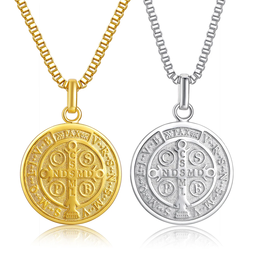 Saint Benedict Medal Necklace Catholic Talisman Pendant Protection Jewelry for Men or Women