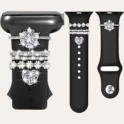 Fashion Silicone Strap Decorative For Apple Watch Band  Ornament  Decoration Metal Charms Strap Stone Accessories