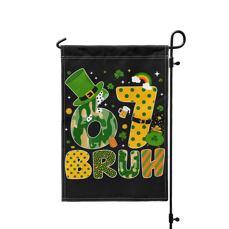Gaslight Gatekeep Girlboss Funny Six Seven Bruh Leprechaun St Patricks Day 67 Meme 6 7 Series 2 Double Sided Garden Flag