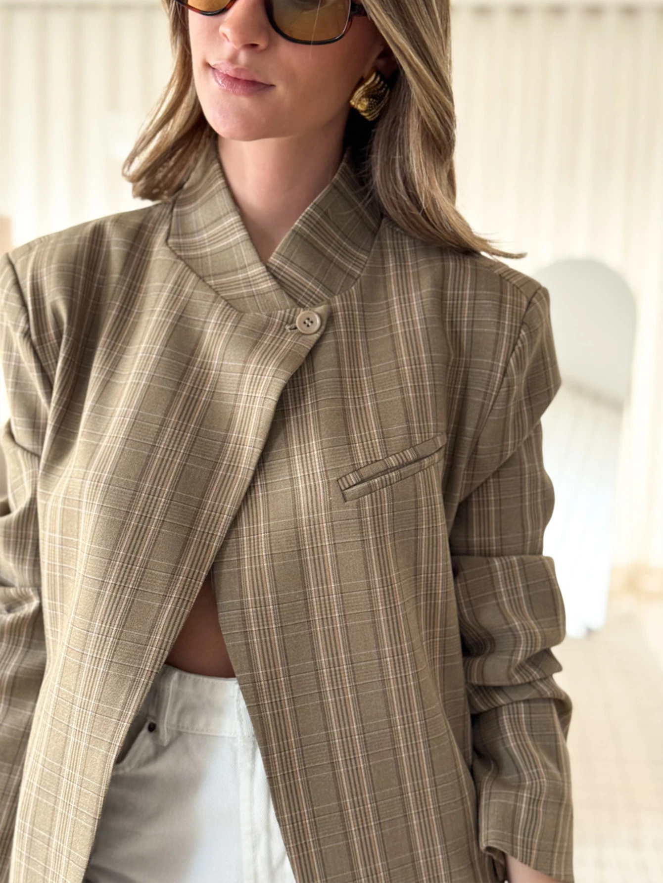 Women's Irregular Plaid Blazer Jacket New Fashion Spring Split Loose Blazer Casual Chic Female Outerwea