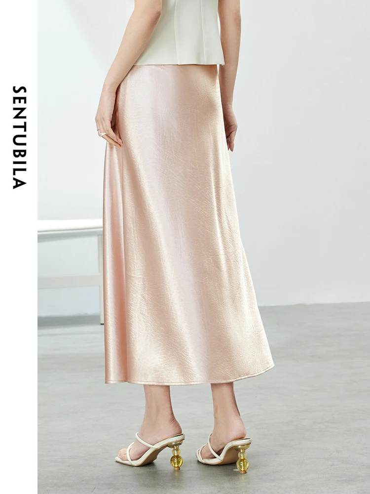 SENTUBILA Simple A-line Skirt for Women 2024 Spring Summer Elegant Luxury Solid Commuter Midi Skirts Female Clothing 141Q53753