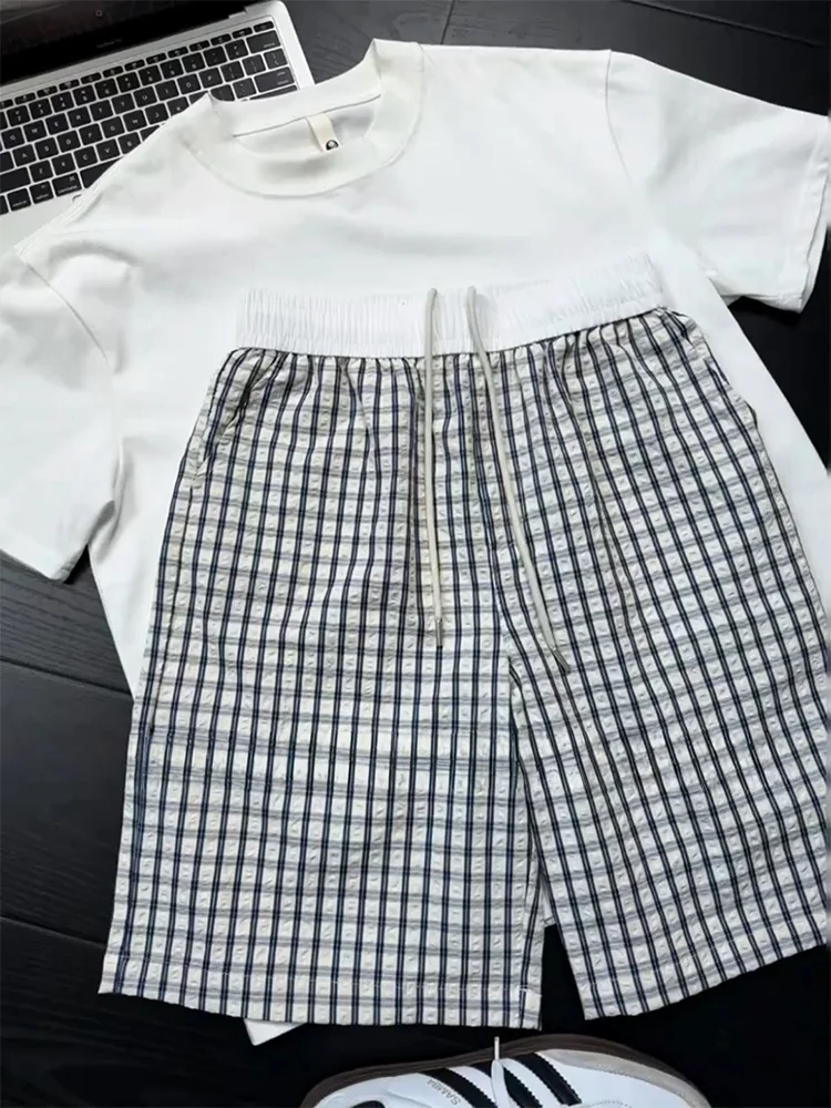 

Casual Plaid Men's orts Summer Trendy Design Beach Five-Quarter Pants American Couple Straight Leg Loose Fit Summer orts