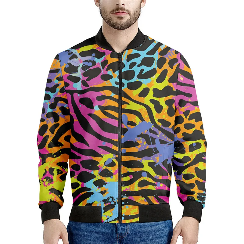 Colorful Leopard 3d Printed Zipper Jacket For Men Personality Sweatshirt Spring Autumn Street Jackets Women Long Sleeve Coats