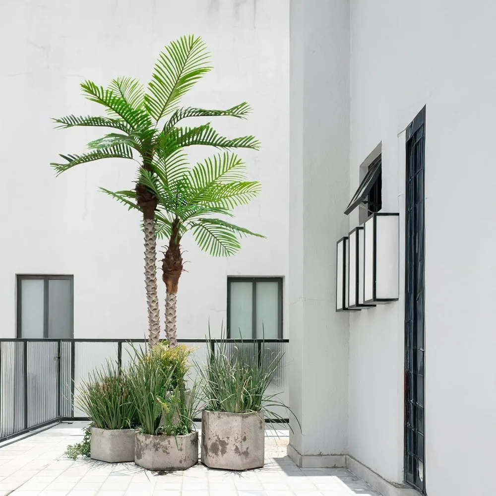 Palmeira artificial de 8 pés de altura com casca e folhas de aparência natural, palma falsa com proteção UV para uso interno e externo: ideal