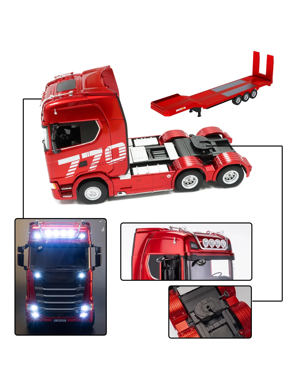 1/18 RC-Truck 19CH 770S Legierungs-Traktor mit Anhänger 1501+1502 2,4G Ferngesteuerter Bau-Truck mit Licht und Sound Spielzeug