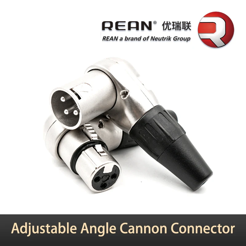 Neutrik REAN 90 Degree Right Angle XLR Microphone Plug Audio 3Pin Cannon Connector, Adjustable Angle Right Angle Cable Connector