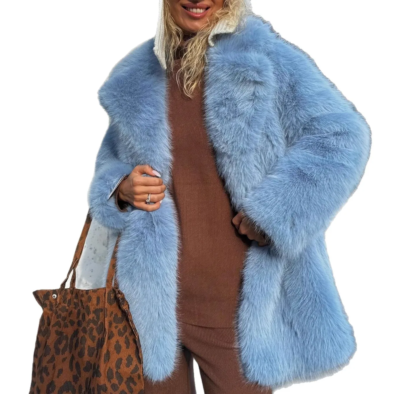 Soft Winter Women's Artificial Fur Jacket Pure Color Lapel Collat Mink Fur Overcoat For Lady Comfortable Stylish Female Fur Coat