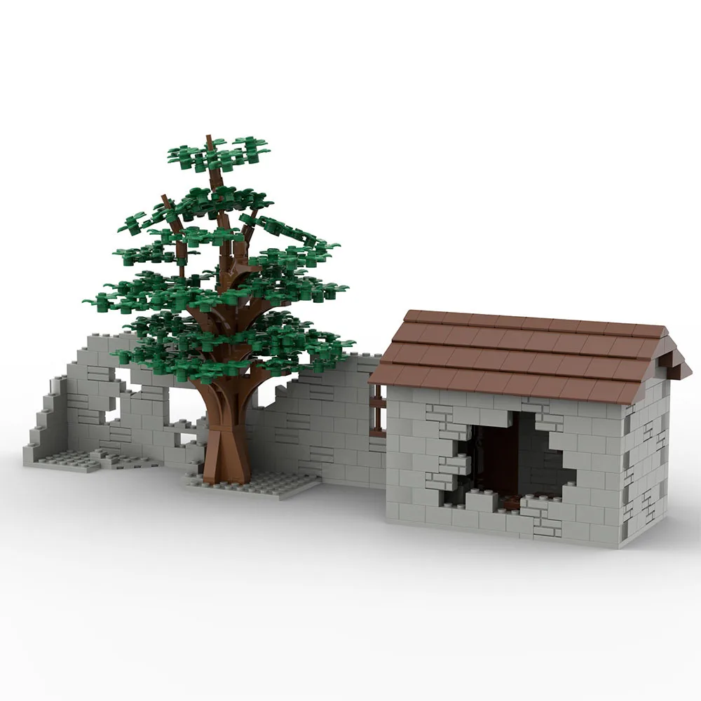 MOC Abandoned House Destroyed Military Base Wall War Scenes DIY Assemble Building Blocks Compatible Figures Toy Bricks Model