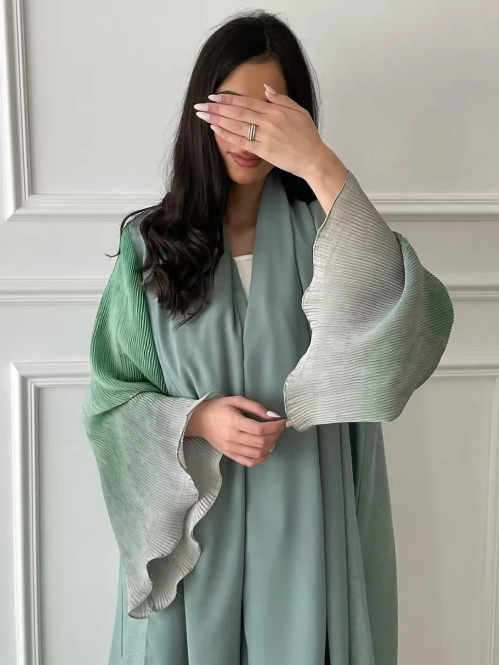 Abaya musulman d'âge moyen manches évasées décontracté arabe plissé ouvert devant Abayas turquie caftans femmes Jilbabs robes Maxi islamiques