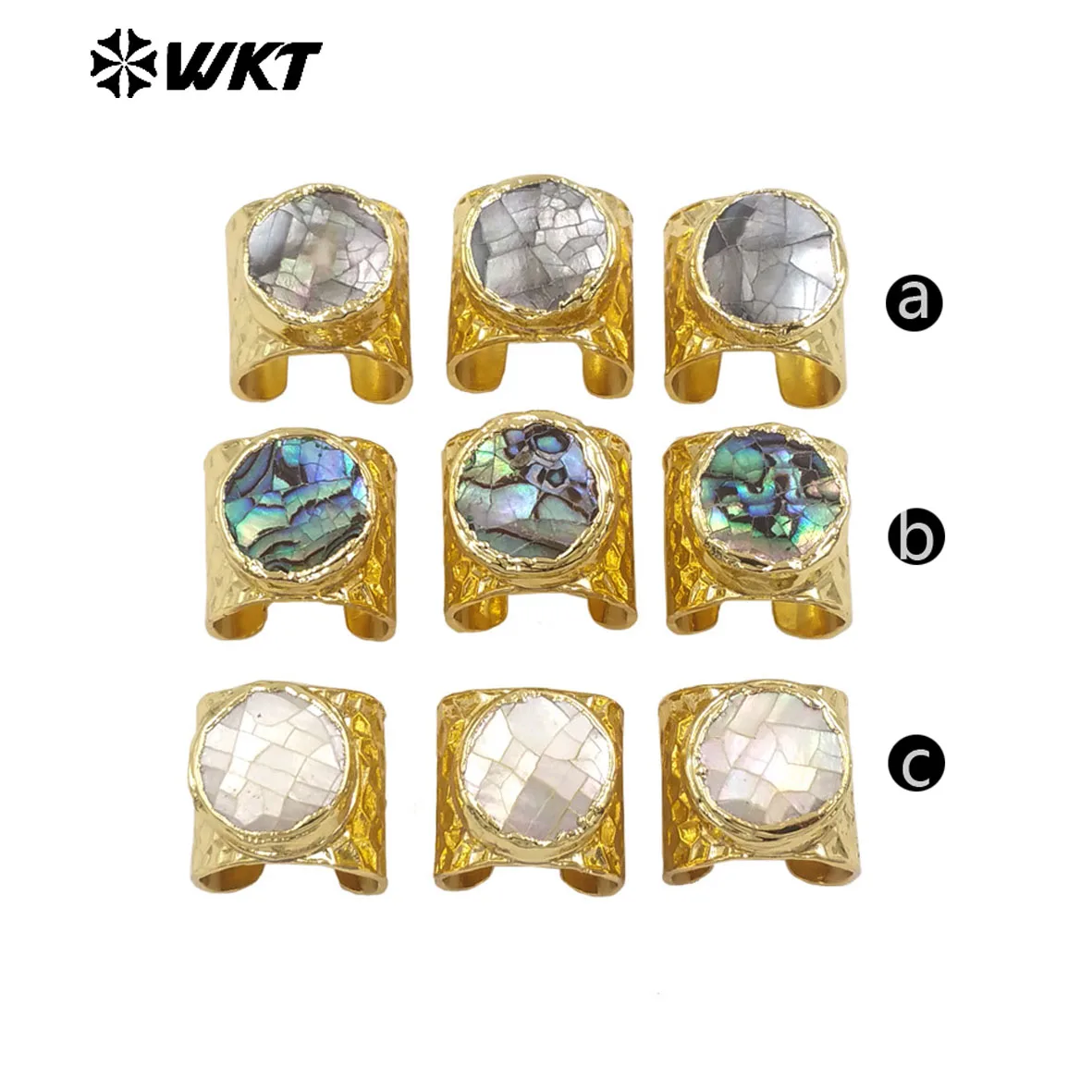 WT-MPR138 2025 Natural Shell Elegant Light-weight With Real Gold Plated Round Shape US8 Ring For Women Special Gifts