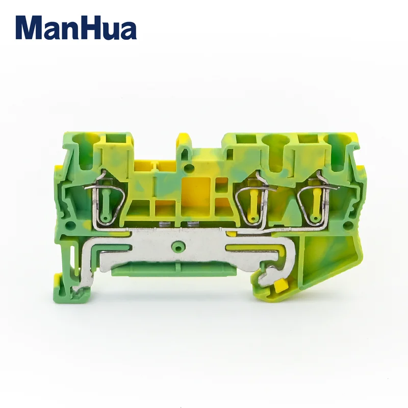 ManHua10Pcs PE Din Rail Terminal Blocks ST2.5-TWIN-PE Connector Return Pull Type Three Conductor Spring Ground PE Wire Conductor