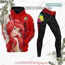 The Little Mermaid Ariel Womens Hoodie Leggings Set High Waist Yoga Pants Set Disney Yoga Leggings Hoodie Fashion Sports Suit