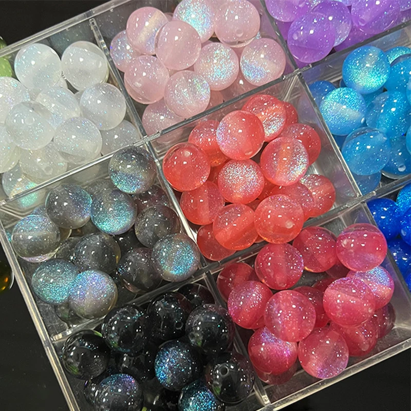 100Pcs 8/10mm Fine Flashing Resin Beads, Round Loose Beads H