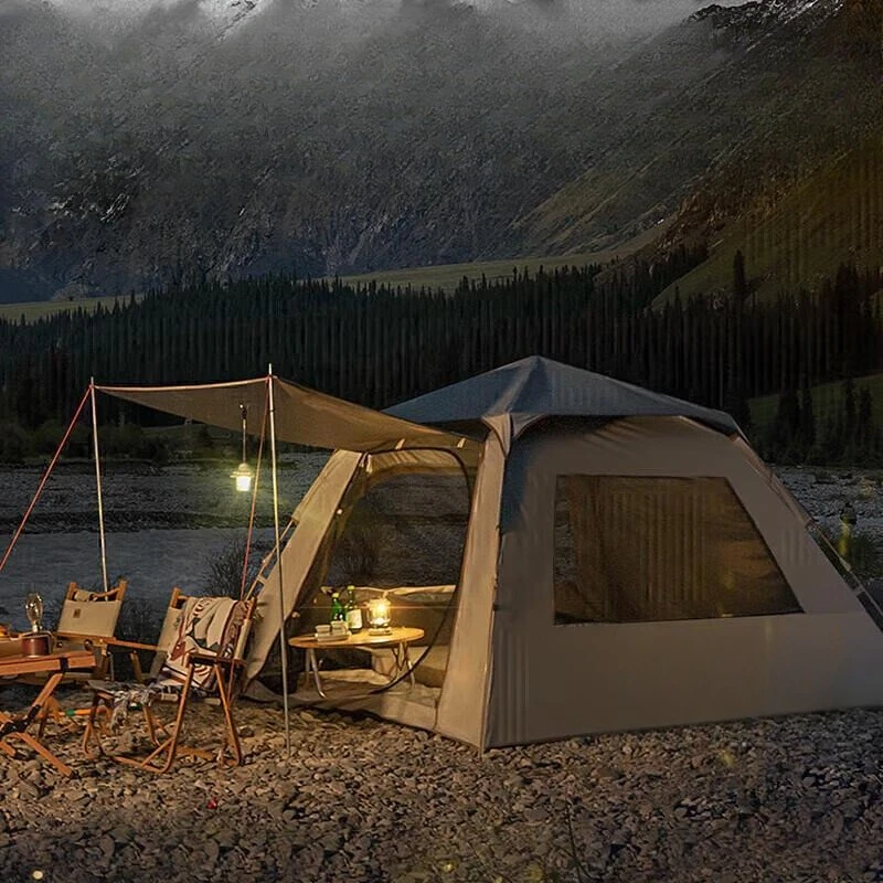خيمة 4-5 أشخاص، خيمة خارجية محمولة أوتوماتيكية بالكامل، حديقة تخييم للنزهات الخارجية من الفينيل للحماية من الشمس