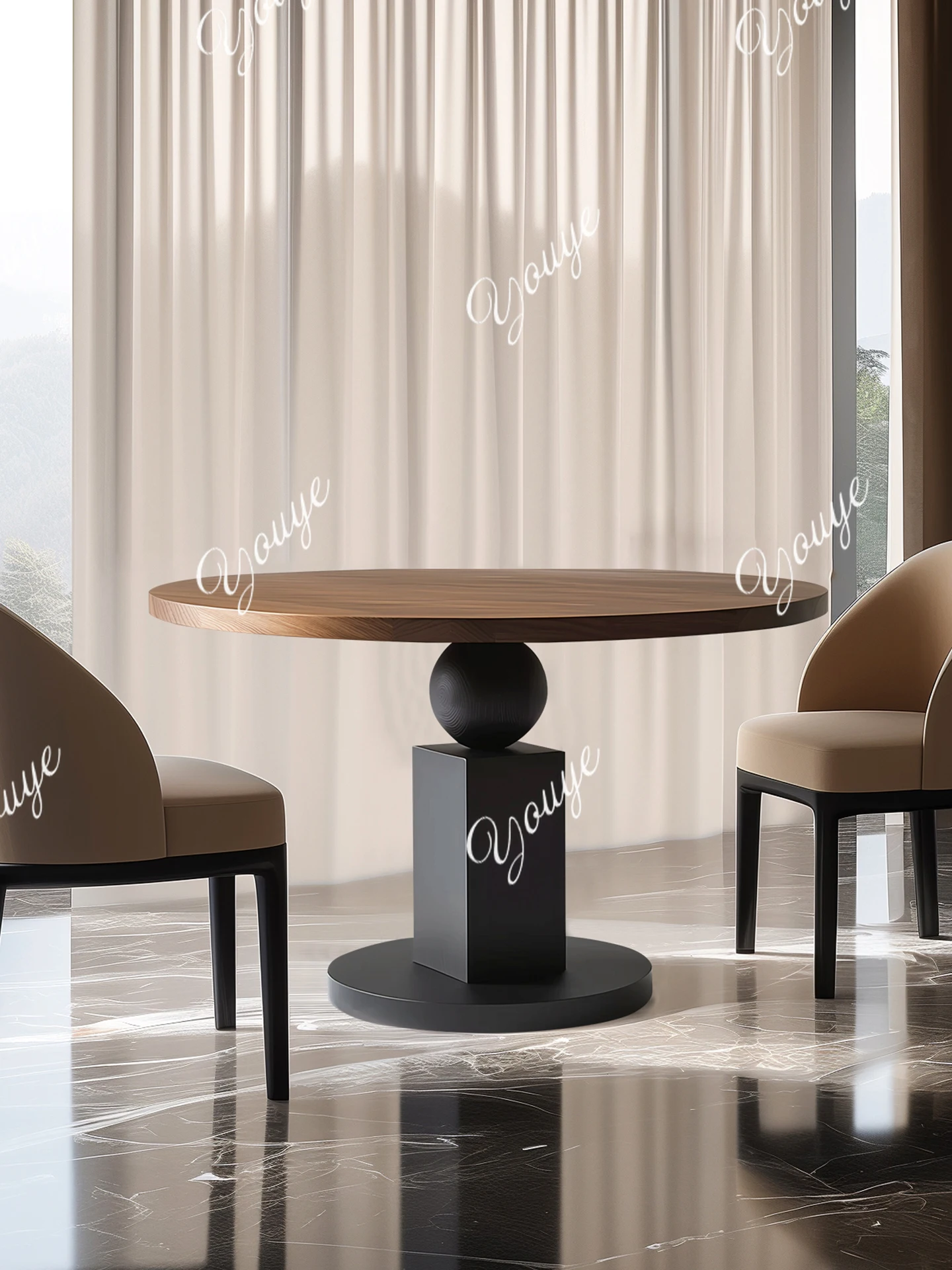 

Дизайнерский круглый обеденный стол из цельного дерева с геометрическим рисунком премиум-класса, итальянский минималистичный светлый роскошный креативный дом