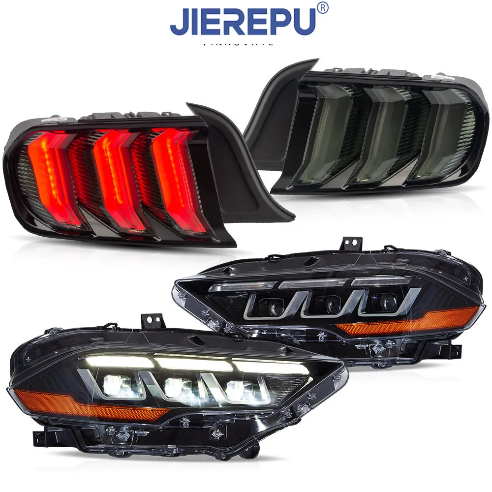 

1 пара указателей поворота для 18-21 Ford Mustang светодиодные фары для проектора + 5 моделей дымовых задних фонарей