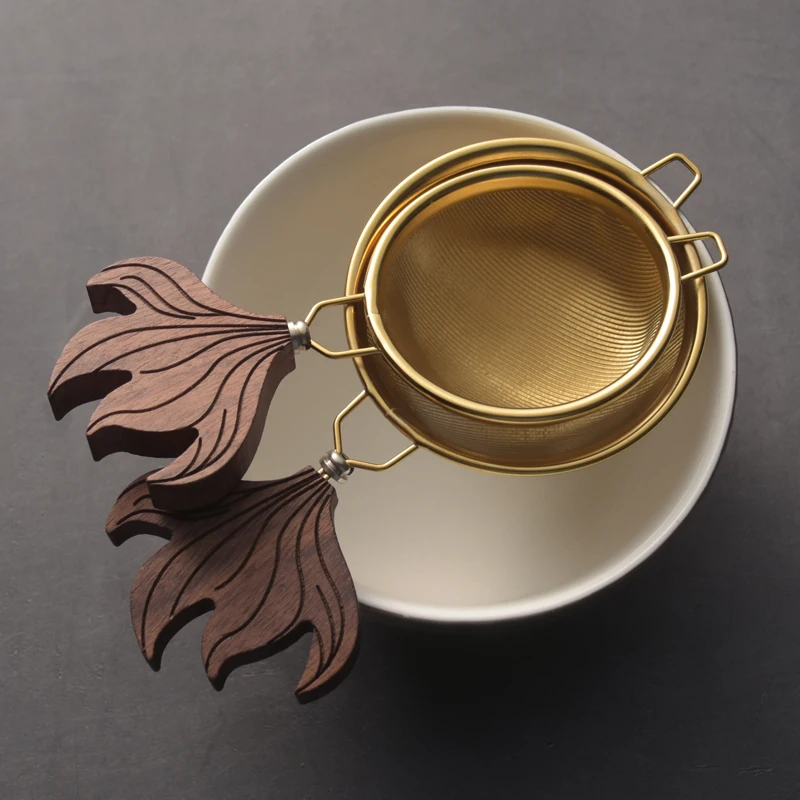 

Black Walnut Wood-handled Fair Cup Creative Stainless Steel Tea Strainer New Teaware Accessories Filter Net Fish Tail Tea Filter