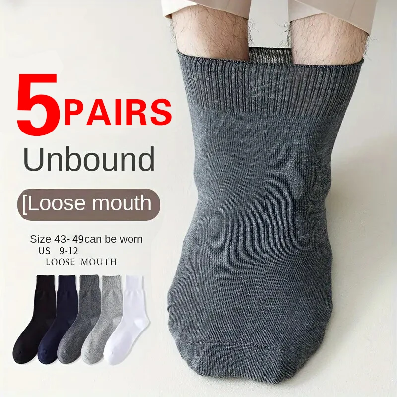 5 Pairs Diabetic Socks Man Older Hypertensive Patients Fat Man Business Long Socks Loose Mouth Socks Plus Size 39-48