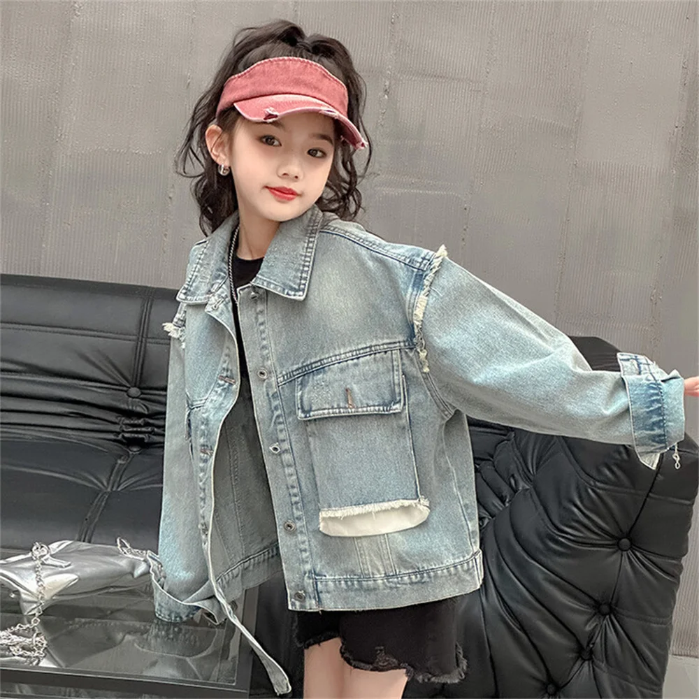 YF010 Girl Denim Jacket Youth Denim Coat Jacket Spring Autumn Fashionable Girl Jacket Children\'s Denim Shirt Jacket