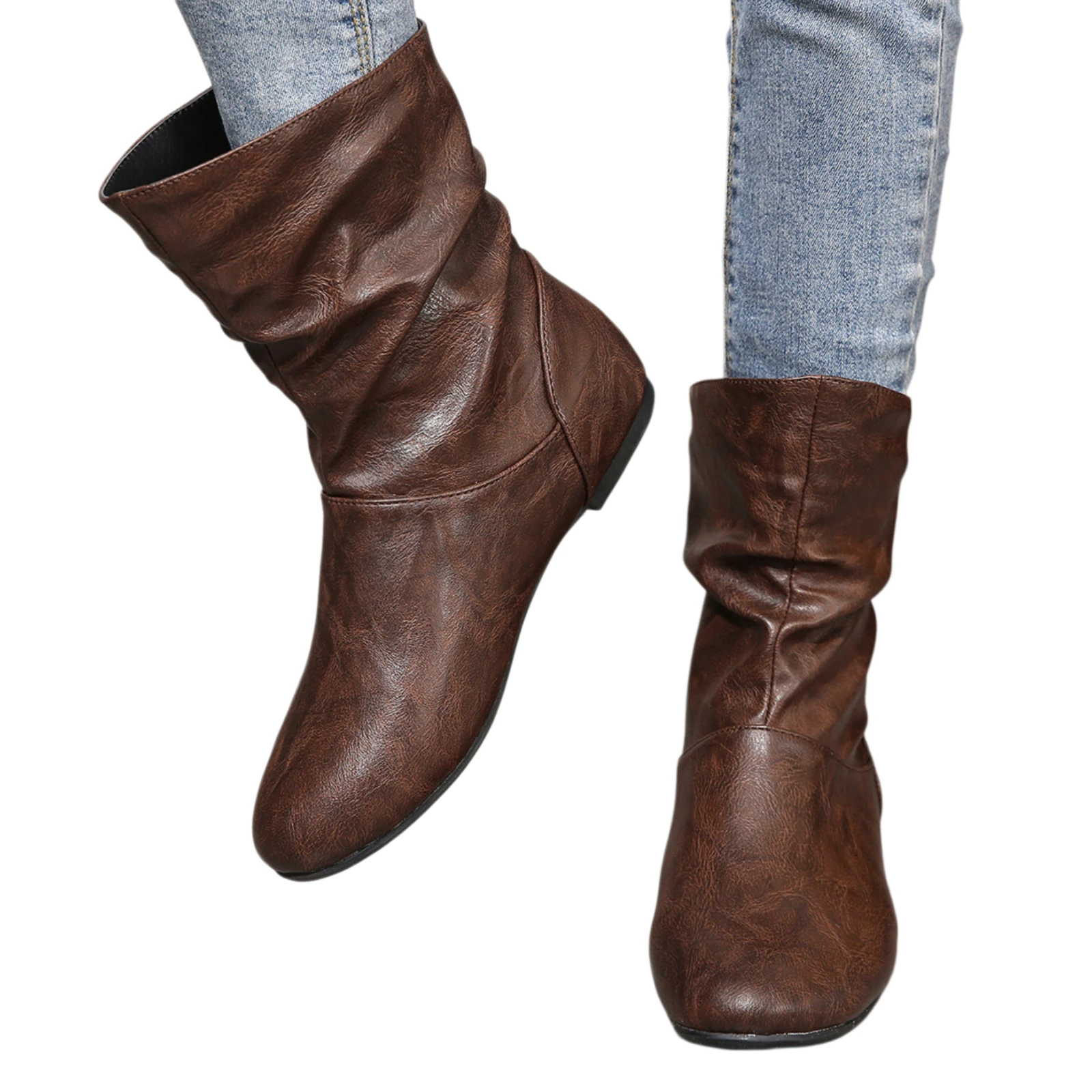 Women Vintage Medieval Pirate Ankle Boots Faux Leather Flat Slouch Booties Halloween Carnival Cosplay Costume Shoes Daily Wear