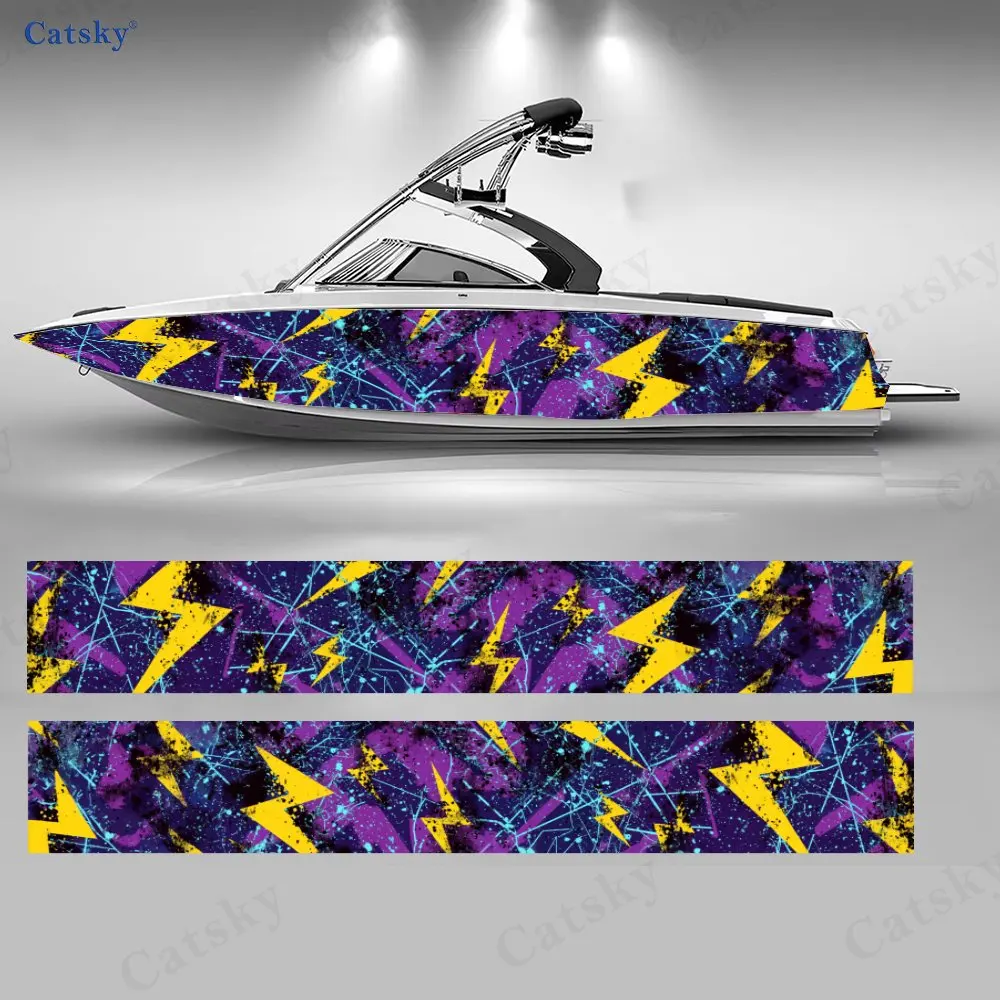 

2Pcs Trendy Electric Purple & Yellow Boat Sticker, PVC Waterproof Vinyl Wrap Decals for Fishing Boat, Durable and Stylish Design
