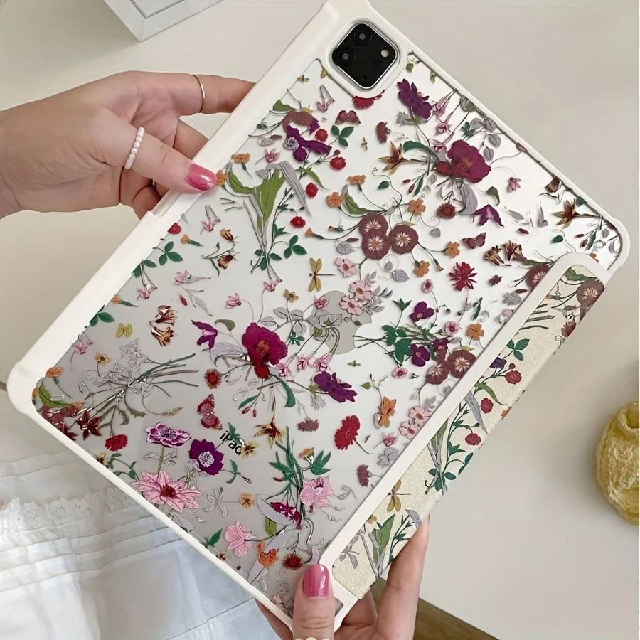 1pc Colorful Floral Stand Tablet Protective Case Suitable for iPad 10.9/10.2/Air4/5/Pro11/10th/10.5 Case with Pencil Slot Holder