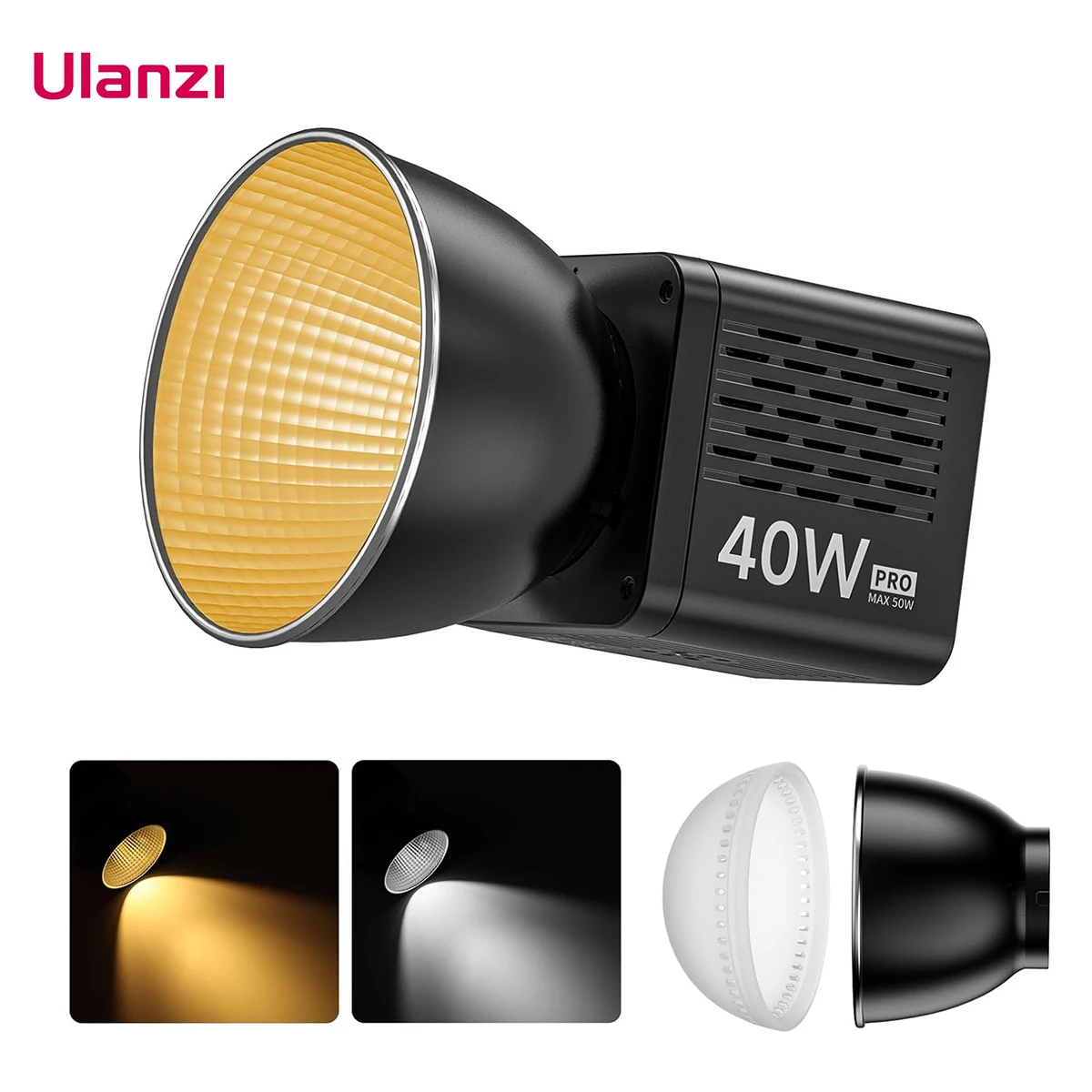 Ulanzi L023 40W Pro Video Light Bi-color COB Light Mini Bowens Mount Video Light 3400mAh 2500K-6500K with DC&Type-C Port