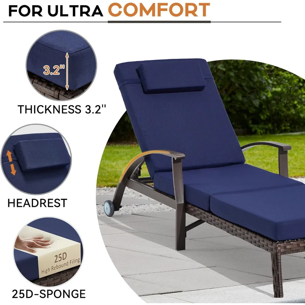 طقم كراسي صالة تشايز 79.1 بوصة خارجي مكون من 2، كرسي صالة فناء، كرسي استلقاء من الخيزران مع 6 مسند ظهر قابل للتعديل 115-1 #5