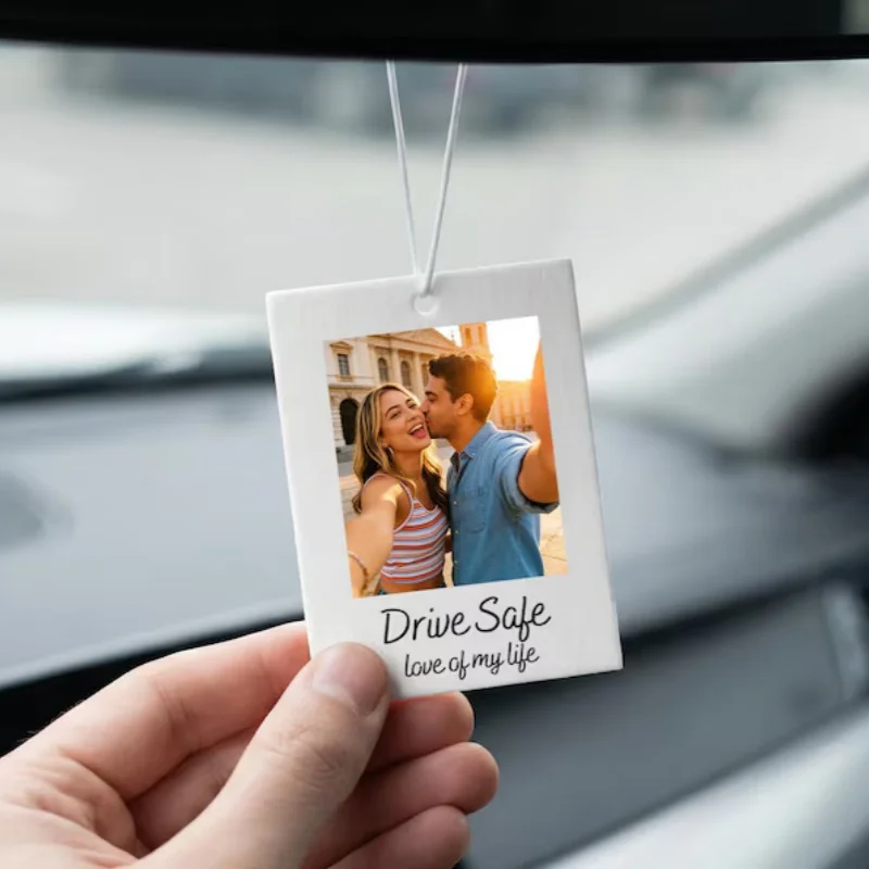 Customized Photo Car Polaroid Acrylic Rearview Mirror Decoration Can Add Text Pendant Romantic Valentine Gift For Driver