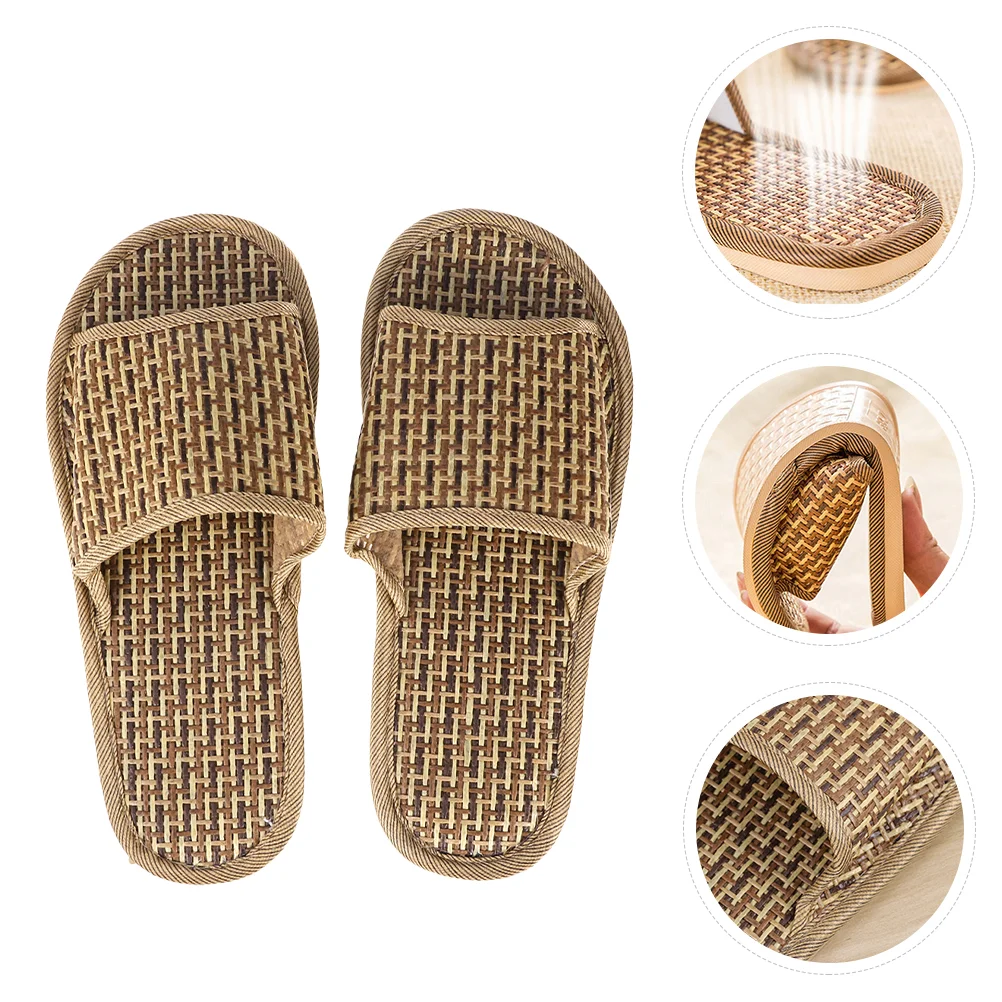 

Bamboo Rattan Slippers Open Toed Flat Sandals Khaki Thick Bottom Couple Models Breathable Beach Home Comfortable Chinese