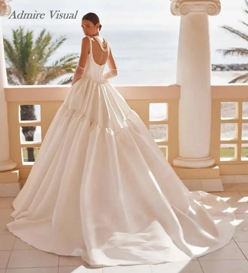 

Admire Visual индивидуальное новейшее бальное платье свадебное платье атласное платье невесты без рукавов с квадратным вырезом Vestidos De Novias