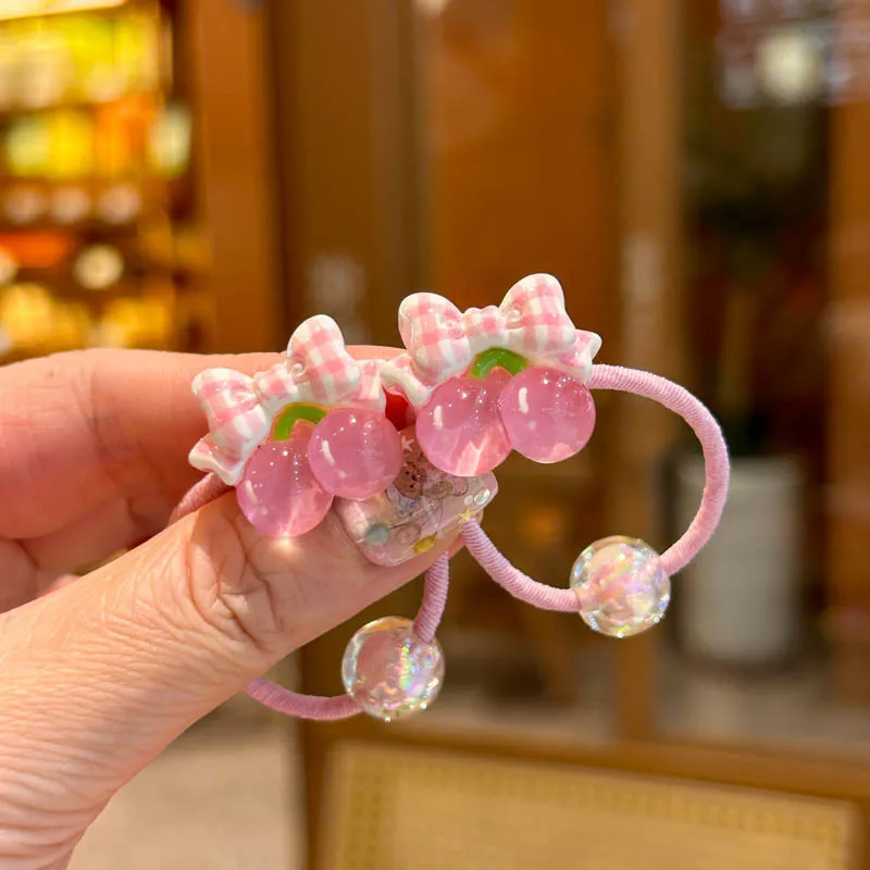 2PCS Transparent Cherry Bunny Elastic Hair Bands for Girls Children's Hair Accessories Baby Headwear Hair Ties image 2