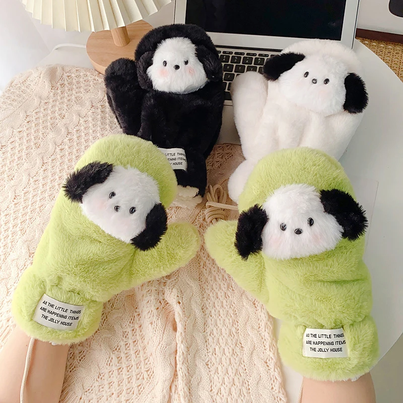 Cute Cartoon Sanrio Plush Mitten Pochacco Lovely Winter Protect Against Warm Gloves Windproof Thickened Gloves Accessories Gifts