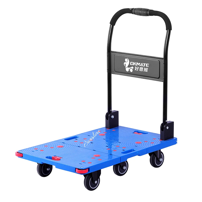 Retractable flatbed cart, trolley silent handling, folding, towing, warehouse easy to push