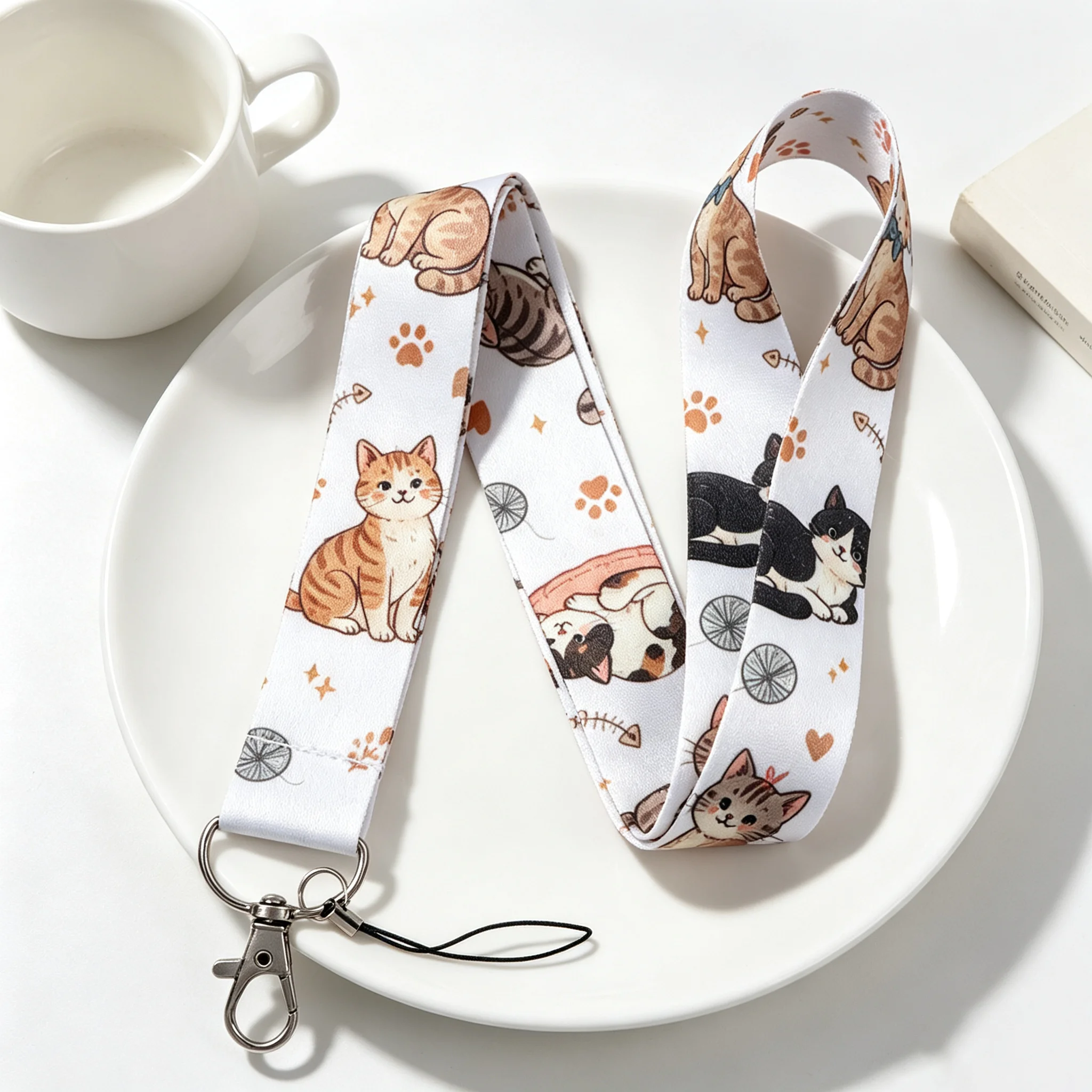 Cute Cartoon Cat Strap Keychain Kitten Pet Lanyard For Cars Motorcycles Key Anti-Lost Rope Fahion Accessories Gift for Friend
