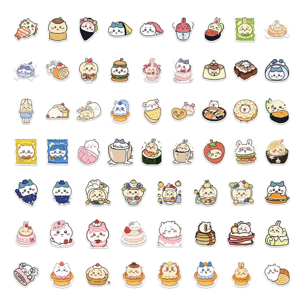 60 Stück Chiikawa Lebensmittelform Niedliche Aufkleber PVC-Material DIY Schulranzen Notizbuch Kinderspielzeug Wasserdichte Dekorative Sticker – Detail 2