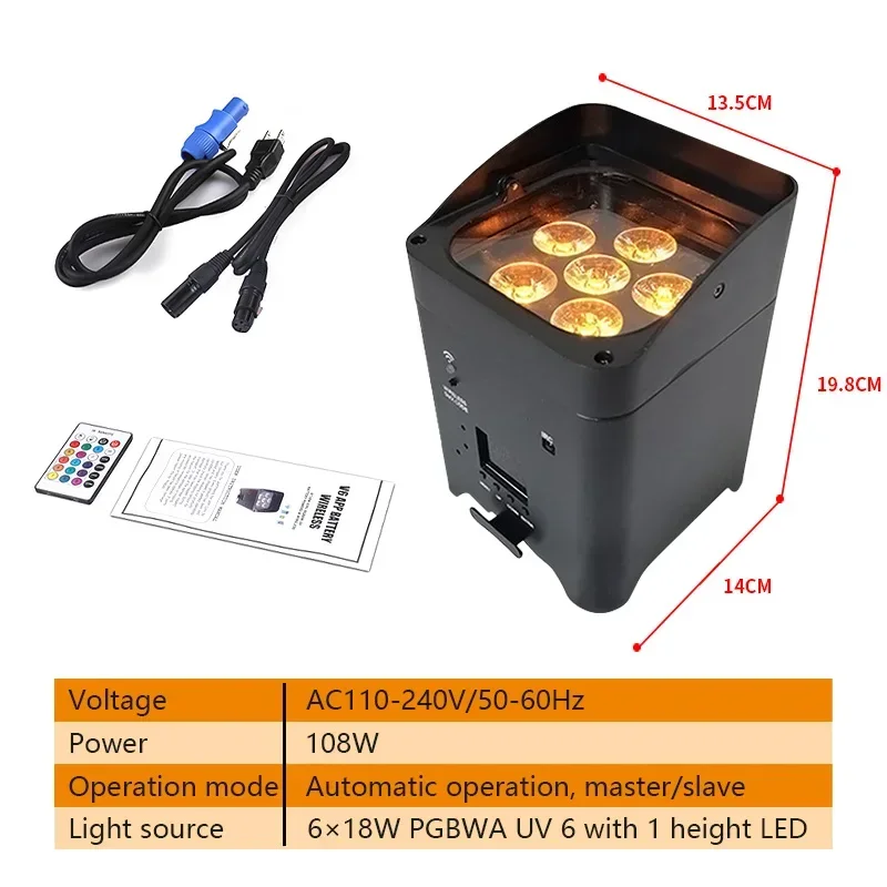 LED Battery Powered Wireless DMX RGBAW UV 6IN1 LED Par Light Uplights Stage Light