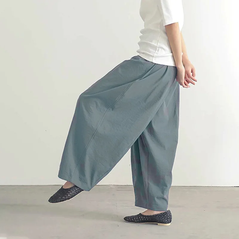 Spring Summer Women's Loose Pure Color Slimming Lantern Pants Casual Versatile Wide Leg Long Pants