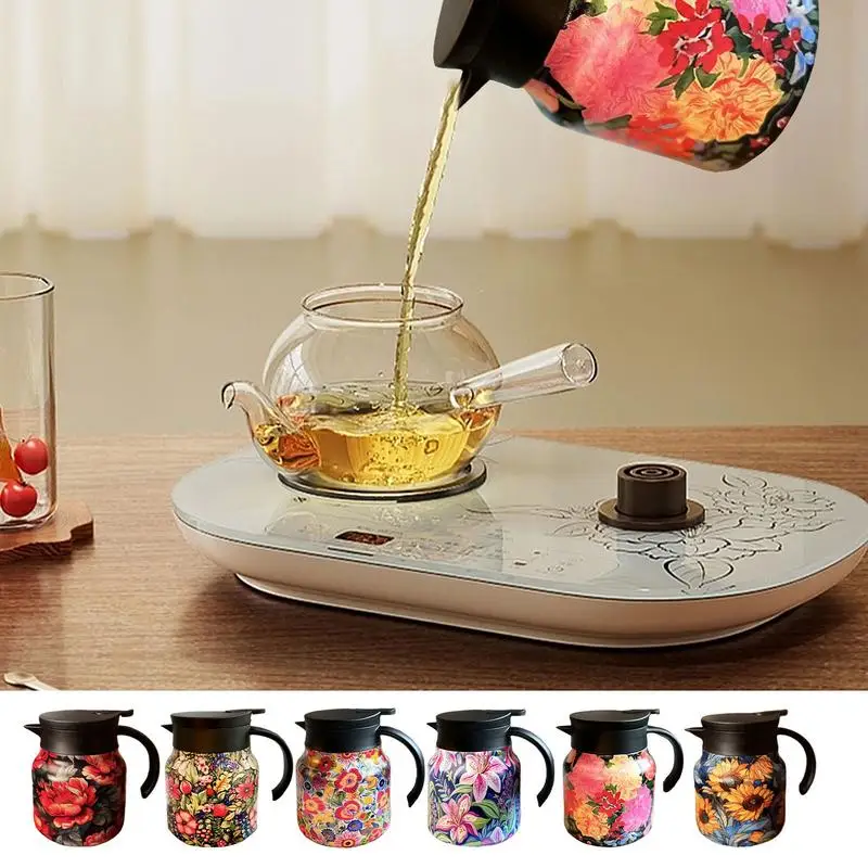 

2025 retro insulated teapot Large capacity 800ml coffee pot Floral pattern stainless steel insulated pot with tea infuser