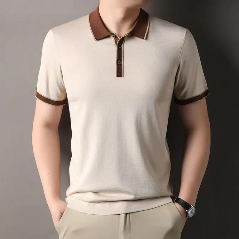 

Luxury Men's Polo Shirts Tshirt Silk Casual Vintage Short Sleeve Top Premium Blend Summer Fashion