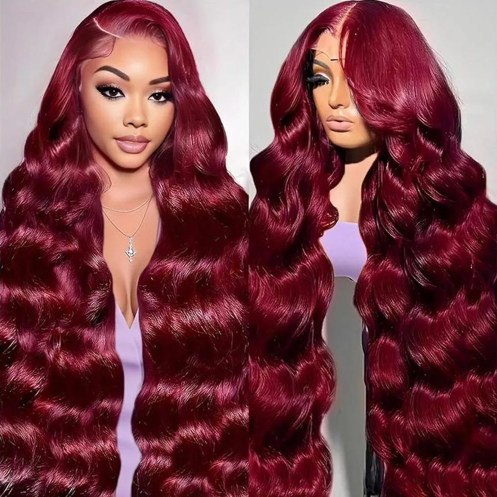 

40 30 Inch 99J Burgundy Body Wave Human Hair Wigs 100% Human Hair 13X6 Hd Lace Frontal Wig 200 Density Brazilian Wig For Women