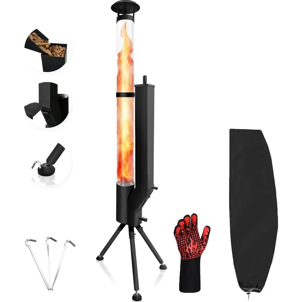 Outdoor 63 Spiral Flame Pit, Patio Heater with Safety Kit, Ideal for Low Heat Ambience in Garden, Patio, or Party.
