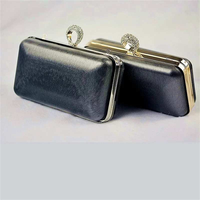 1 Set 18X10 Cm Gold Silver Metal Evening Box Clutch Purse Frame Plastic Black Shell Cover Crystal Ring Clasp Metal Bag Handles