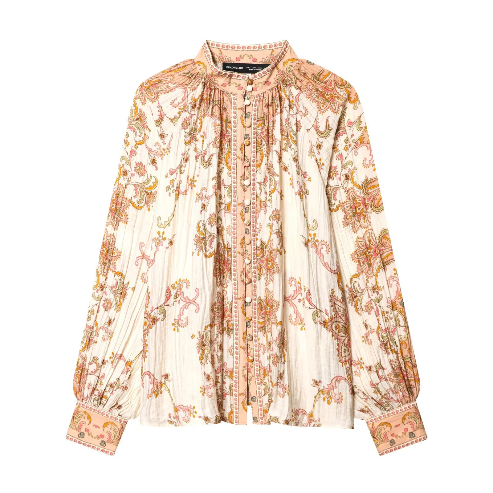 European and American style new women's fashion retro positioning printed pleated decoration single breasted top