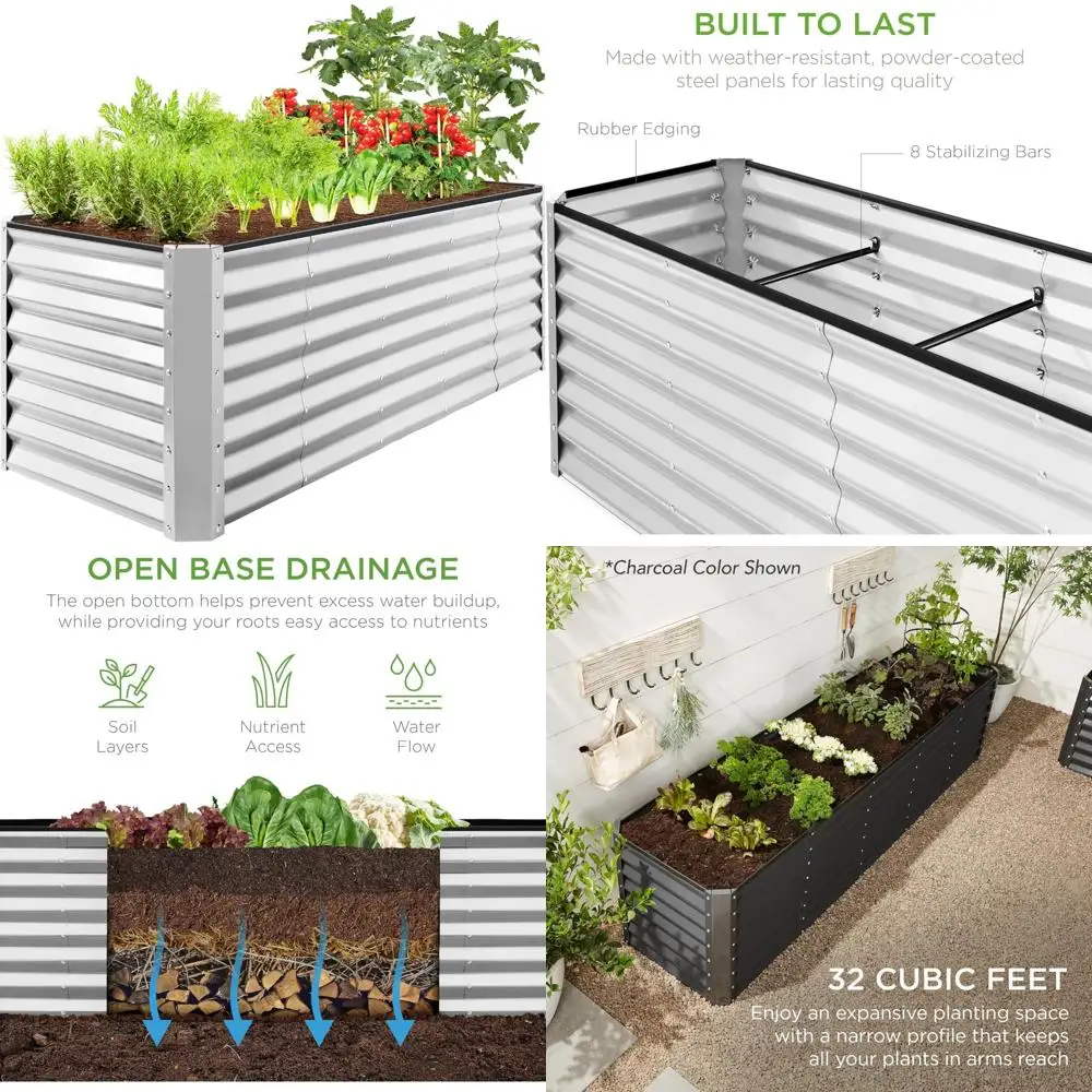 

Rectangular Outdoor Metal Garden Bed for Herbs, Flowers, and Deep Root Vegetables - 8x2x2ft Raised Planter Box